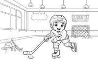 A little player skating with a small stick – Dynamic Hockey Scenes coloring page