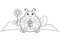 A ladybug holding a tiny flower – Ladybug coloring page
