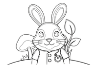 One big friendly rabbit face with a waistcoat, close up – Alice in Wonderland Story coloring page