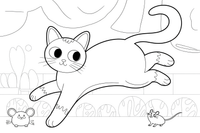 Siamese Cat leaping after the mouse – Siamese Cat Daily Life coloring page