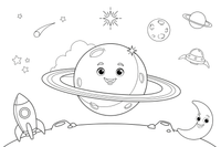 One big planet Saturn with wide rings around it – Planets of Space coloring page