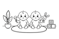 Two cute babies (twins) sitting side by side – Baby coloring page