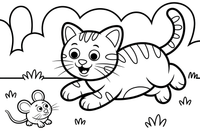 Tabby Cat leaping after the mouse – Tabby Cat at Play coloring page