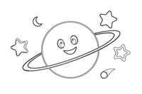 One big planet Saturn with wide rings around it – Planets of Space coloring page