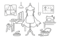 A dressmaker's mannequin with a dress pinned on it – Sewing & crafts Object coloring page