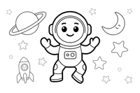 An astronaut floating in space – Busy Job Workers coloring page