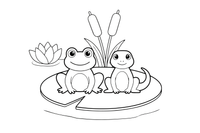 A friendly frog and a lizard sitting together on a lily pad – Reptiles & Amphibians coloring page