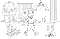 Jack tiptoeing across the giant's huge table – Jack and the Beanstalk Story coloring page