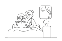 A child reading a bedtime story with a parent – Daily Routine Activities coloring page
