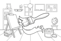 A paintbrush making a big brushstroke – Classic School & Art Supplies coloring page