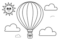 One big hot air balloon up close, filling the page, its round shape and basket simple – Air coloring page