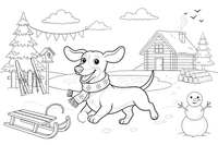 Dachshund with a scarf in the snow – Busy Dachshund Dog coloring page