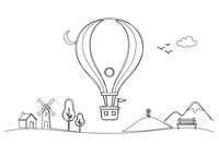 One big hot air balloon up close, filling the page, its round shape and basket simple – Air coloring page