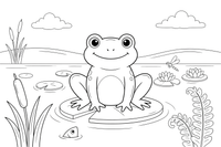 A frog sitting on a lily pad on the pond – Animal Homes coloring page