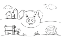 One big pig face up close, with a round snout and two nostrils – Playful Farm Animal coloring page