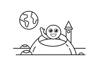 A friendly Martian waving from behind a rock – Mars coloring page