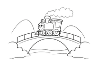 A train crossing a bridge over a river – Rail Rail coloring page