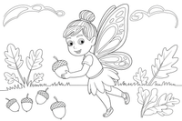 Fairy with Acorns – Whimsical Fairy coloring page