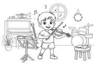 A child playing the violin – Musical Instruments coloring page