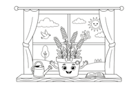 Lavender a flower pot on a windowsill – Lavender Flower Array coloring page