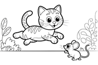 Tabby Cat leaping after the mouse – Tabby Cat at Play coloring page
