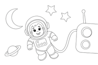 An astronaut floating outside the space station on a tether – Space Tech Spaceship coloring page