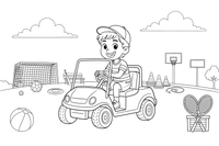 A child riding in a little golf cart – All Sports coloring page