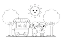 A sunny park scene with an ice cream cart and children with cones – Frozen Treats Ice Cream coloring page
