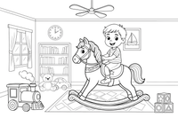 A child riding a rocking horse – Classic Toys coloring page