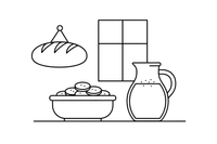 A bowl full of small round biscuits next to a jug of poppy-seed milk – Traditional Lithuanian Food coloring page