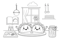 Two tacos standing on a plate – Yummy Meals coloring page