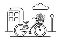 A bicycle with a basket full of flowers – City City Vehicles coloring page