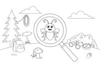 A magnifying glass examining a bug – Adventure Gear coloring page