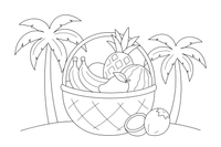 A basket full of mixed fruit – Tropical Fruits coloring page