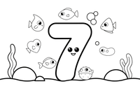 Number 7 with seven fish – Number 3 Learning coloring page