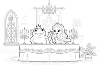 A frog and a princess at the palace table – Fairytale Stories coloring page
