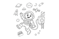 An astronaut floating outside the space station on a tether – Space Tech Spaceship coloring page