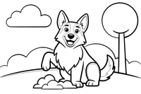 German shepherd digging in the garden – Playful German shepherd Dog coloring page
