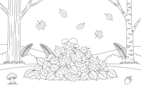 Fallen autumn leaves in a heap – Forest Plant Wonders coloring page