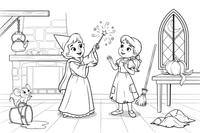 The fairy godmother waving her wand over Cinderella's ragged dress – Charming Cinderella Story coloring page
