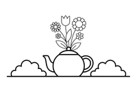 A teapot used as a vase with wildflowers in it – Spring Bouquet Flower coloring page