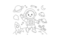 An astronaut floating in space – Busy Job Workers coloring page
