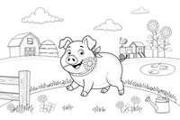 A pig with a flower in its mouth – Pig coloring page