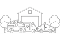 A row of emergency vehicles at the station – Emergency Emergency Vehicles coloring page