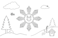 One big simple six-pointed snowflake, close up – Delicate Snowflake Sky coloring page