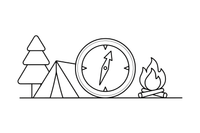 A round compass pointing north – Essential Camping Gear coloring page