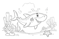 A shark swimming past a coral reef – Fishes coloring page