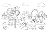 A big slide with children sliding down – Thrilling Amusement Park coloring page