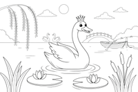 A graceful swan wearing a little crown – Elegant Swan Bird coloring page