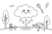 Raindrops falling from a cloud – Stormy Sky & Weather coloring page